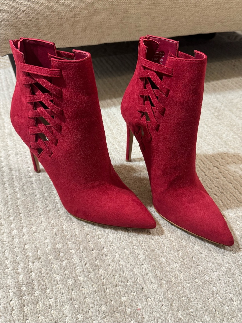 Burgundy Faux Suede Pointed-Toe Stiletto Ankle Boots